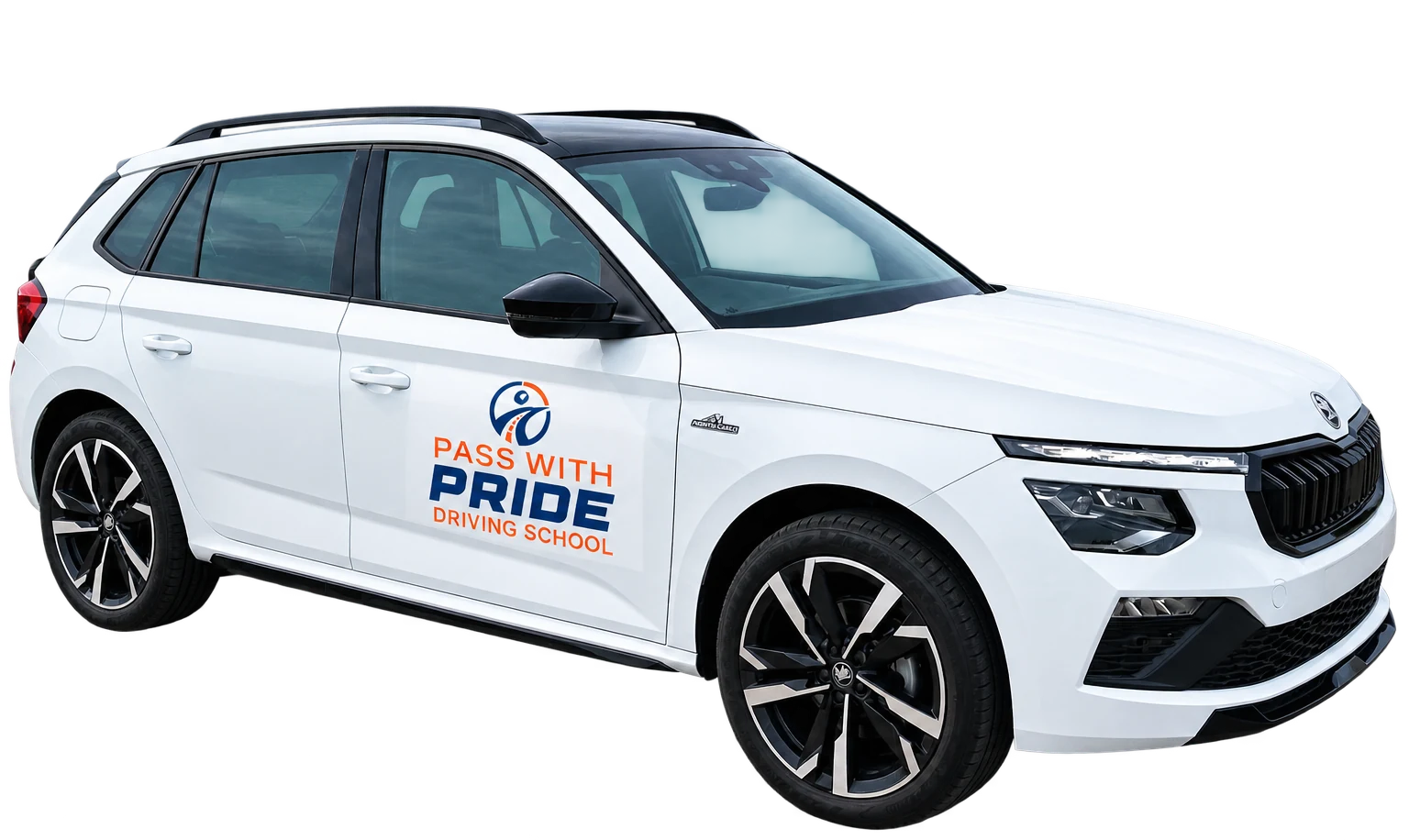 Pass With Pride Driving School car with branded door signage